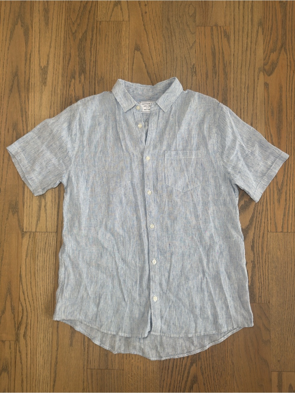 Cotton On Light Blue Short-Sleeve Linen Button-Up Shirt - Small